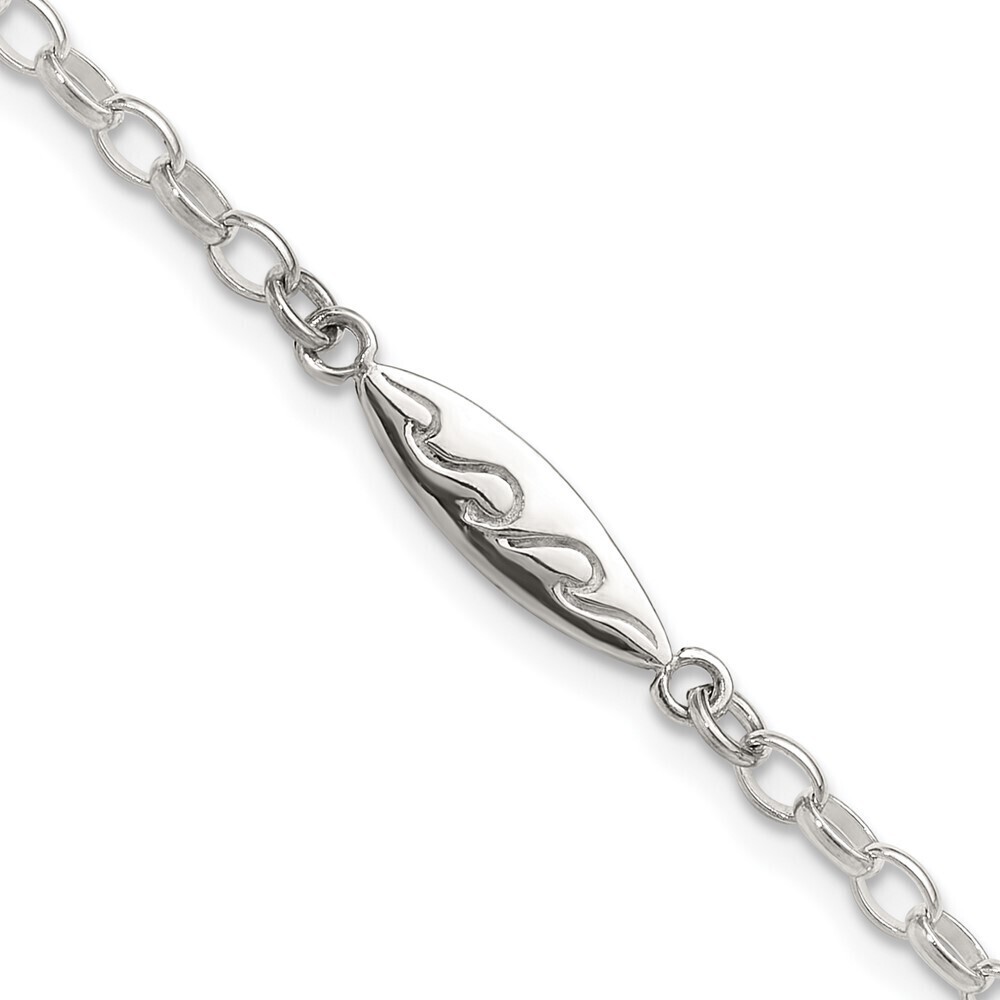 Kazi Luxury Sterling Silver Antiqued Polished Etched Waves Surf Board Bracelet